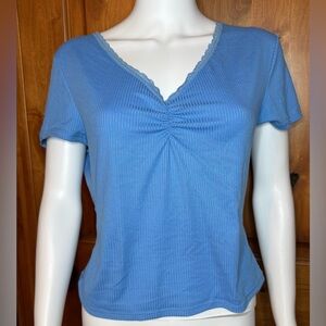 Vibe Women’s Blue V Neck T Shirt Blouse, XL